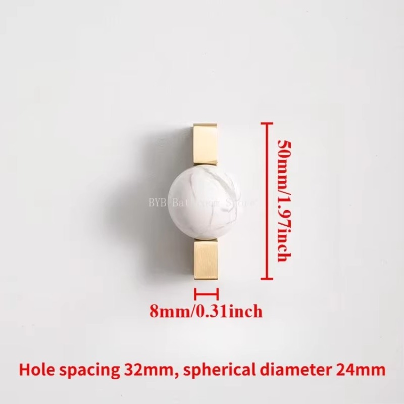 Furniture Hardware Drop Pulls - Beyaz Kristal Küre + Pirinç Mobilya