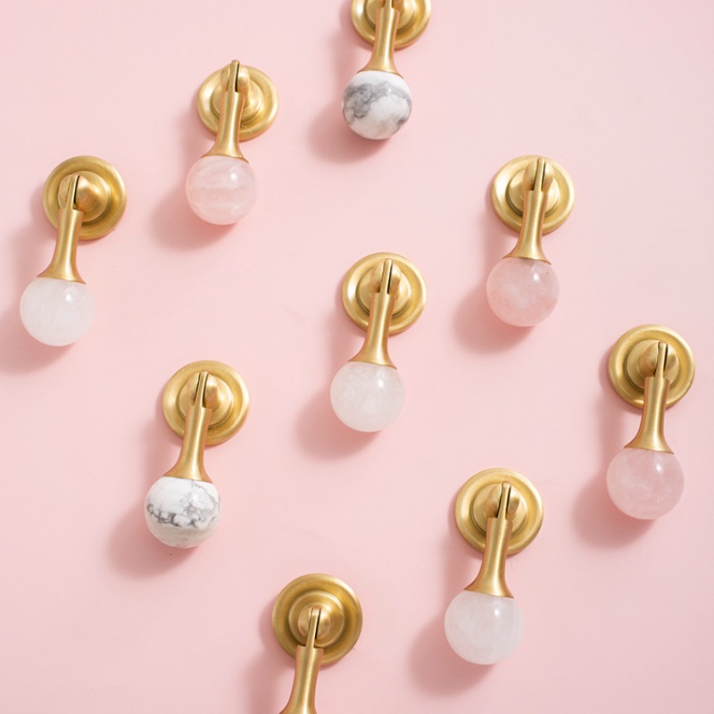 Furniture Hardware Drop Pulls - Beyaz Kristal Top + Pirinç Mobilya