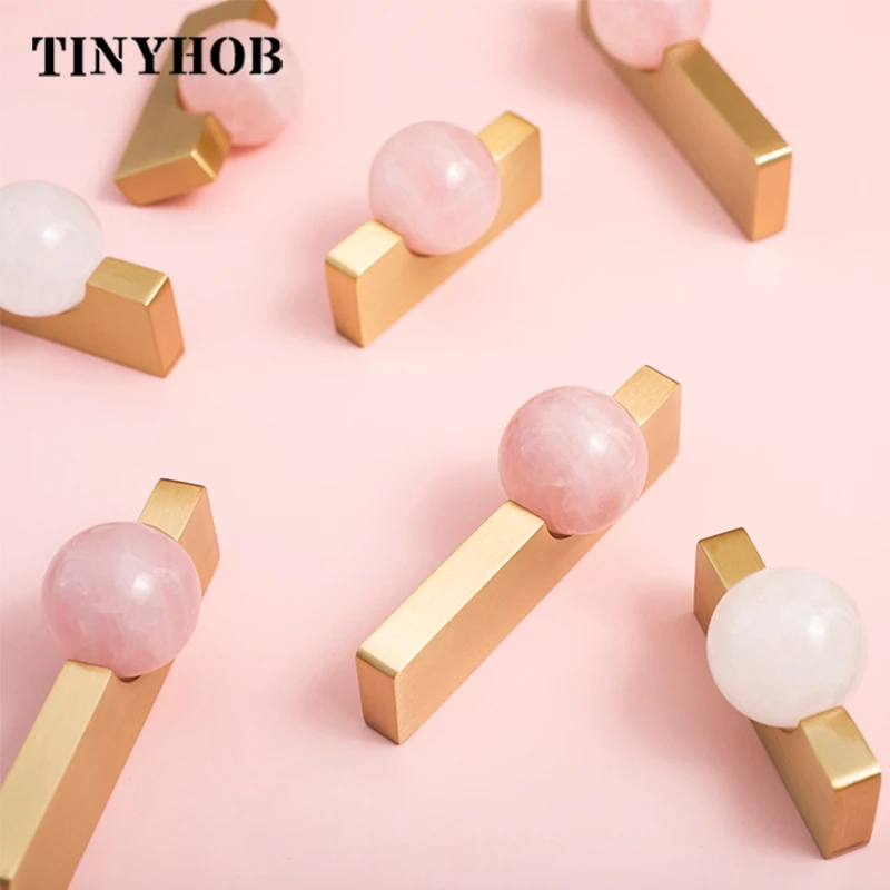 Furniture Hardware Drop Pulls - Beyaz Kristal Top + Pirinç Mobilya